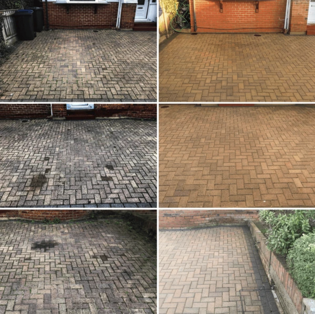 Pressure washing a brick patio and walkway in the North End of Halifax.
