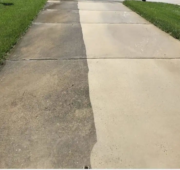 Side by side comparison of concrete driveway cleaning, Halifax NS.