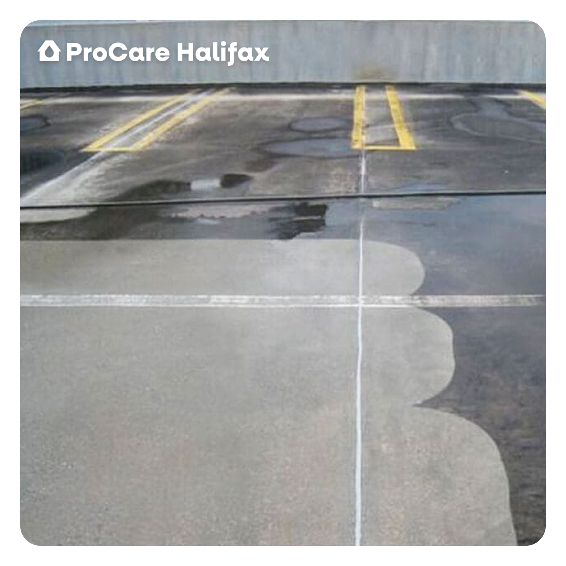 Before and after commercial parking lot cleaning performed by ProCare Halifax.