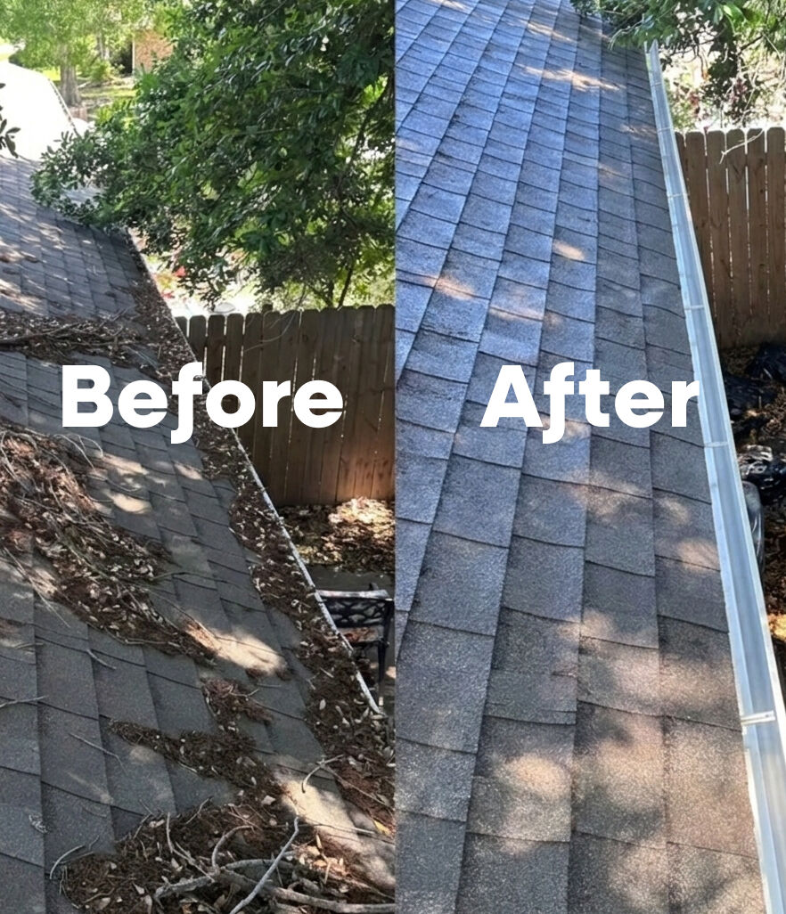Before and after gutter cleaning, Halifax Nova Scotia.